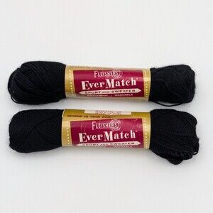 Vintage Fleisher's Ever Match Virgin Wool Yarn Skeins 2 Black 428 Sport Sweater